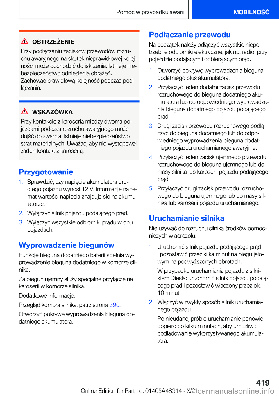 BMW X3 2022  Instrukcja obsługi (in Polish) �O�S�T�R�Z�E8�E�N�I�E
�P�r�z�y��p�o�d�ł�
