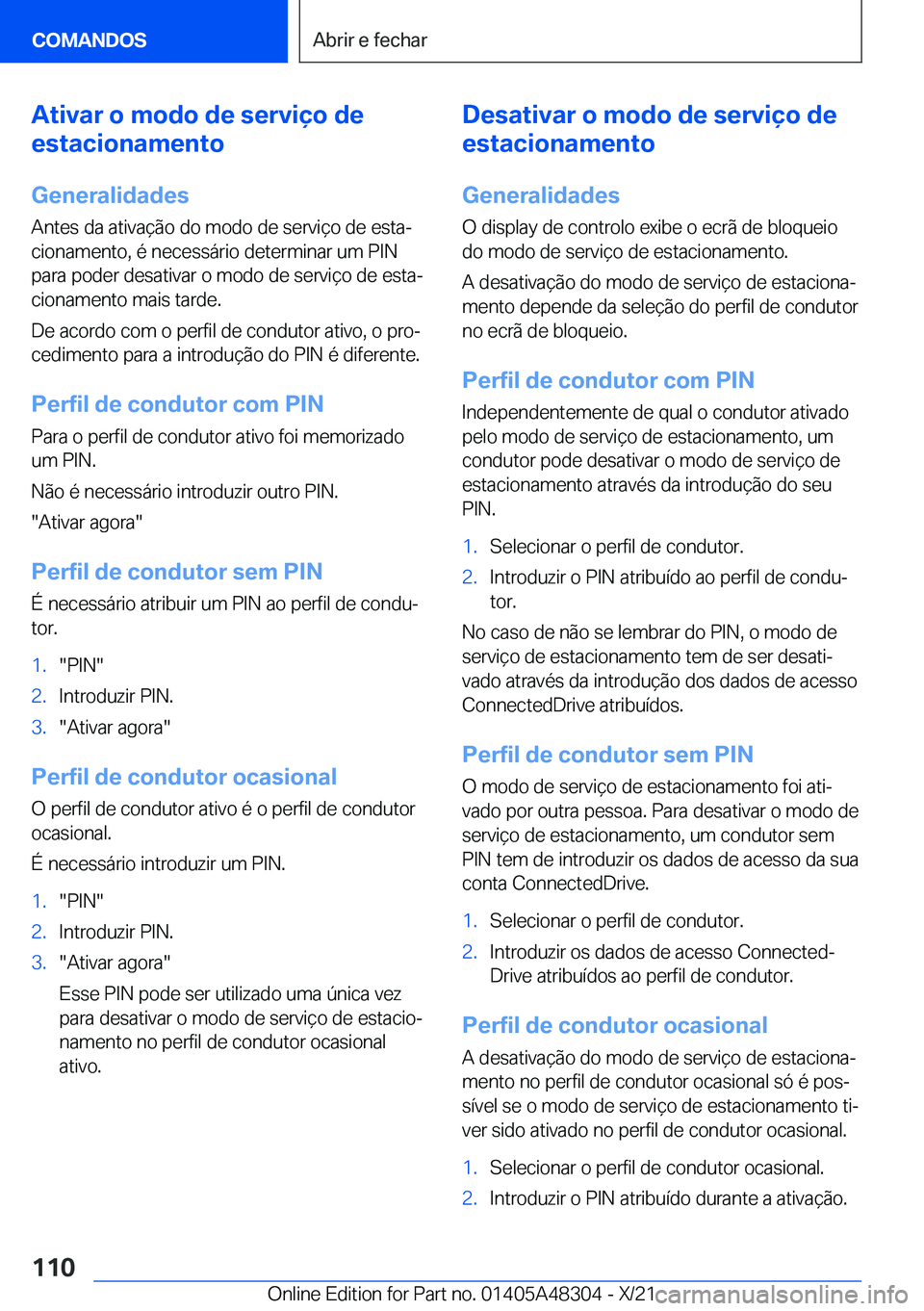 BMW X3 2022  Manual do condutor (in Portuguese) �A�t�i�v�a�r��o��m�o�d�o��d�e��s�e�r�v�i�