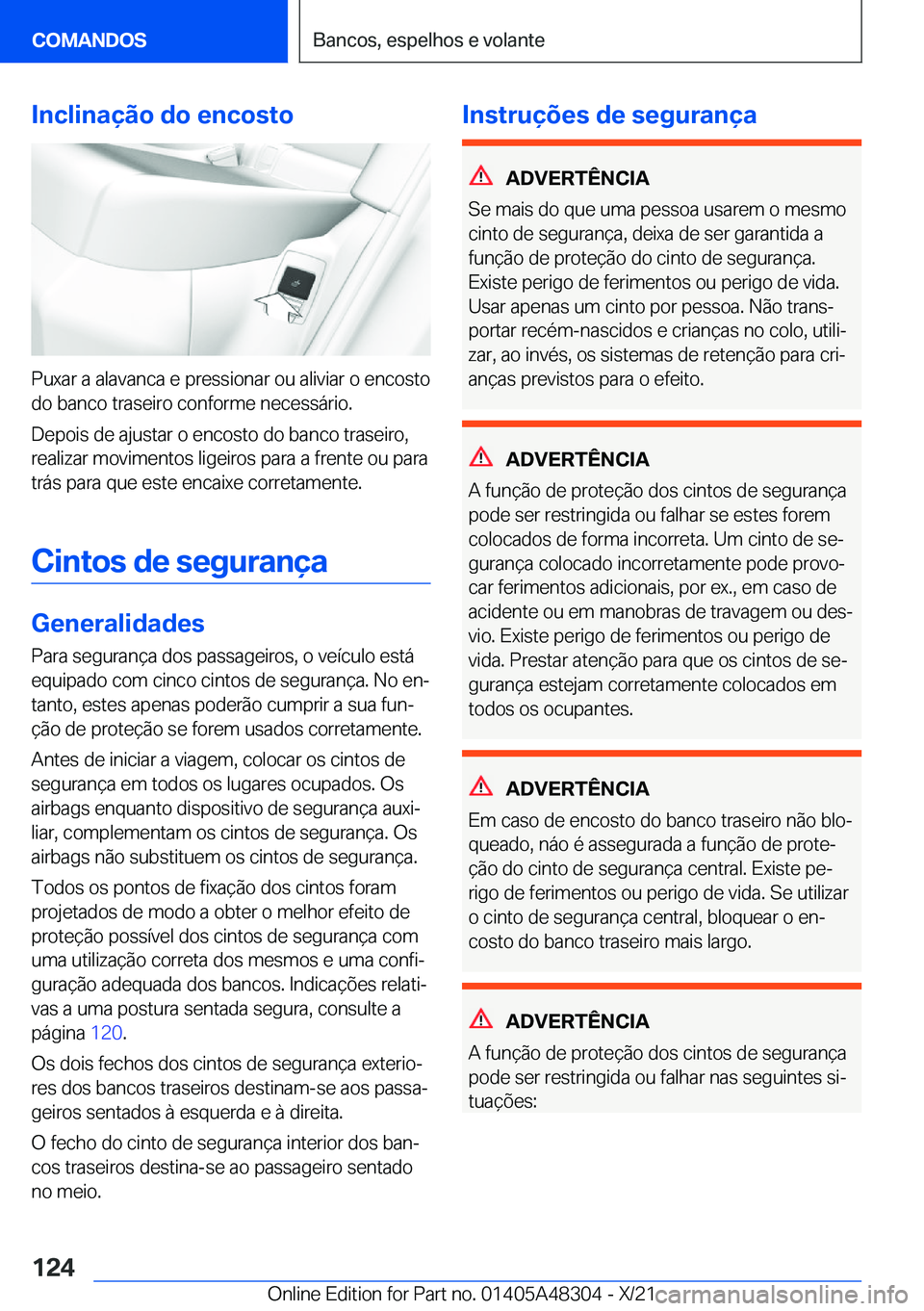 BMW X3 2022  Manual do condutor (in Portuguese) �I�n�c�l�i�n�a�