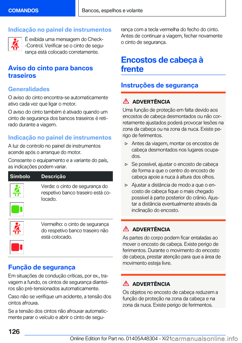 BMW X3 2022  Manual do condutor (in Portuguese) �I�n�d�i�c�a�