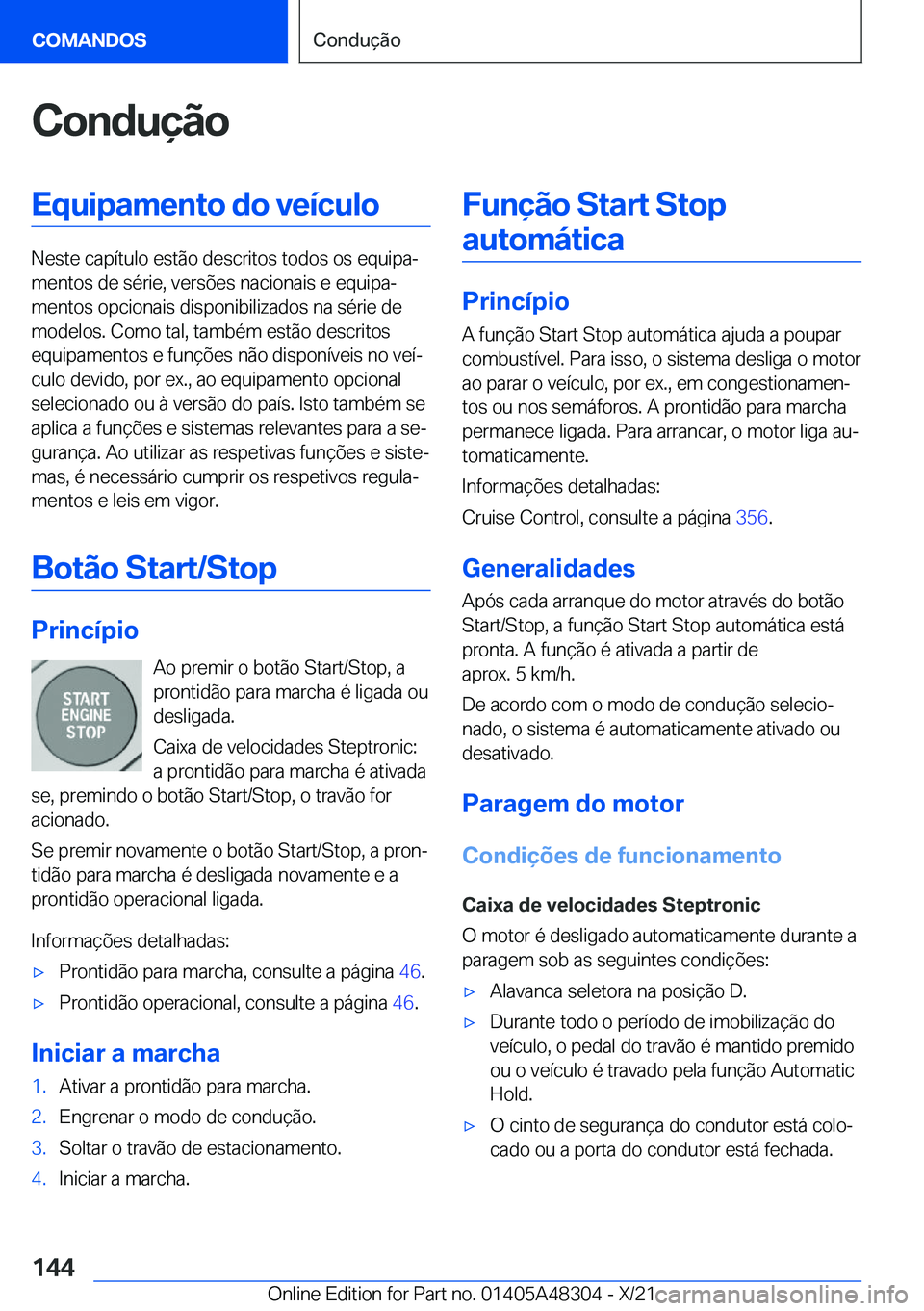 BMW X3 2022  Manual do condutor (in Portuguese) �C�o�n�d�u�