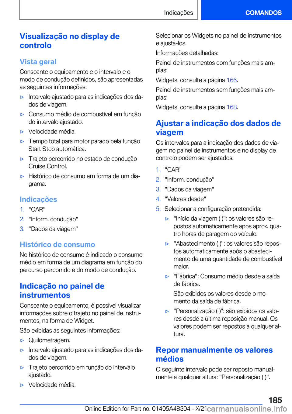 BMW X3 2022  Manual do condutor (in Portuguese) �V�i�s�u�a�l�i�z�a�