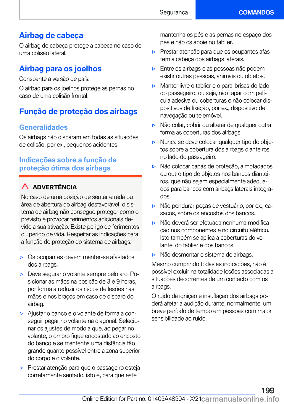 BMW X3 2022  Manual do condutor (in Portuguese) �A�i�r�b�a�g��d�e��c�a�b�e�