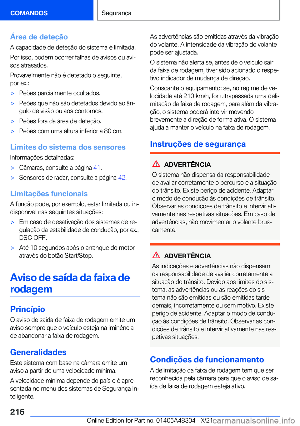 BMW X3 2022  Manual do condutor (in Portuguese) �Á�r�e�a��d�e��d�e�t�e�