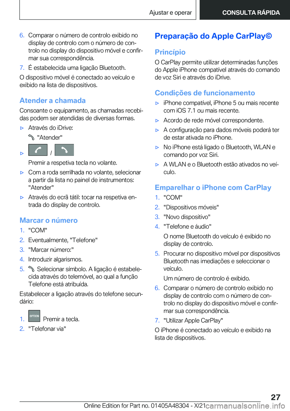 BMW X3 2022  Manual do condutor (in Portuguese) �6�.�C�o�m�p�a�r�a�r��o��n�