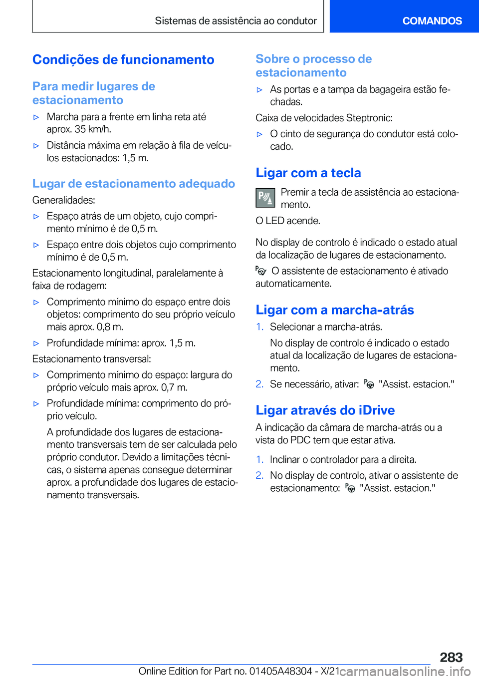 BMW X3 2022  Manual do condutor (in Portuguese) �C�o�n�d�i�