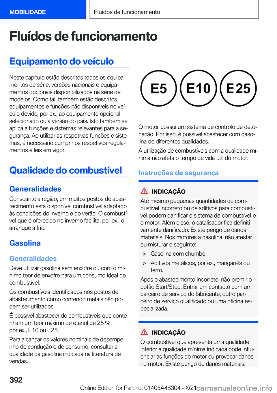 BMW X3 2022  Manual do condutor (in Portuguese) �F�l�u�