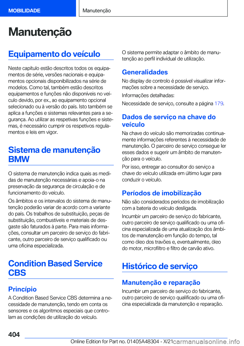 BMW X3 2022  Manual do condutor (in Portuguese) �M�a�n�u�t�e�n�