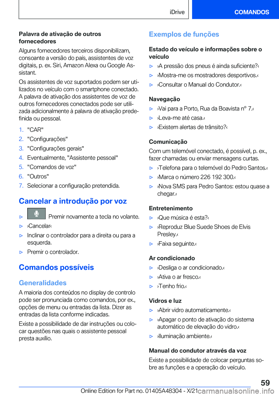 BMW X3 2022  Manual do condutor (in Portuguese) �P�a�l�a�v�r�a��d�e��a�t�i�v�a�
