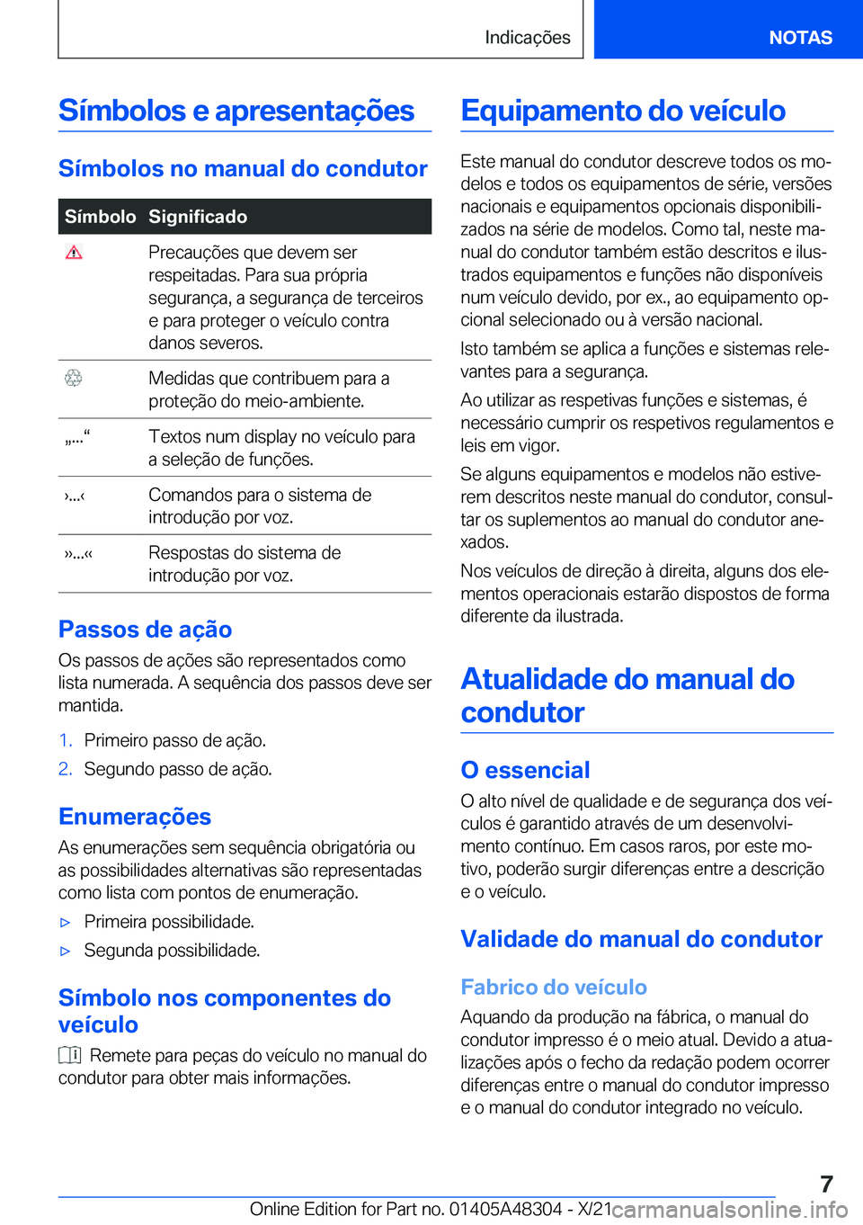 BMW X3 2022  Manual do condutor (in Portuguese) �S�