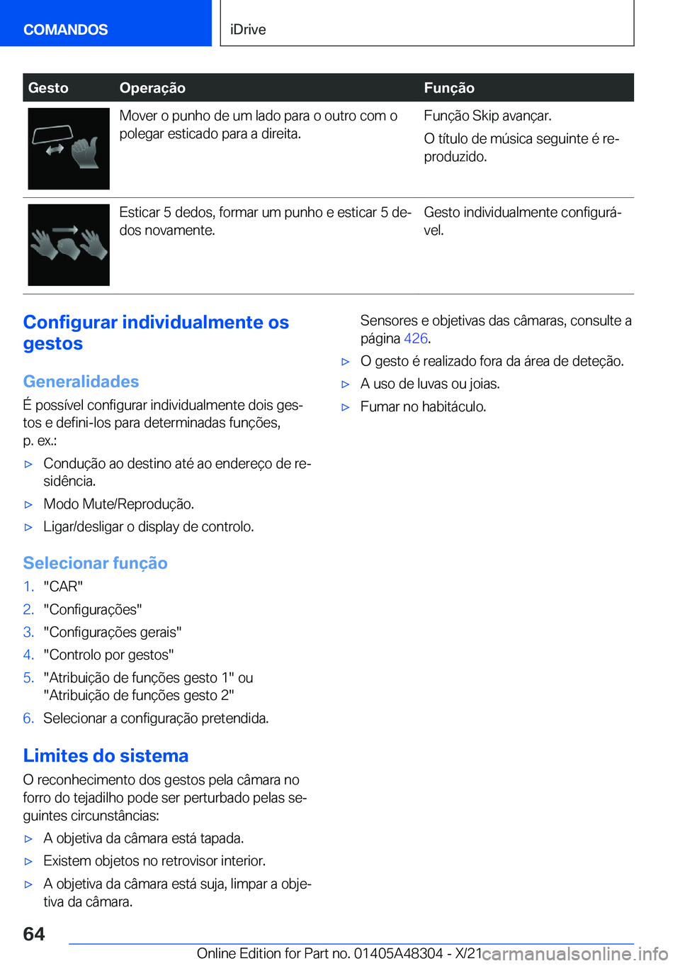 BMW X3 2022  Manual do condutor (in Portuguese) �G�e�s�t�o�O�p�e�r�a�