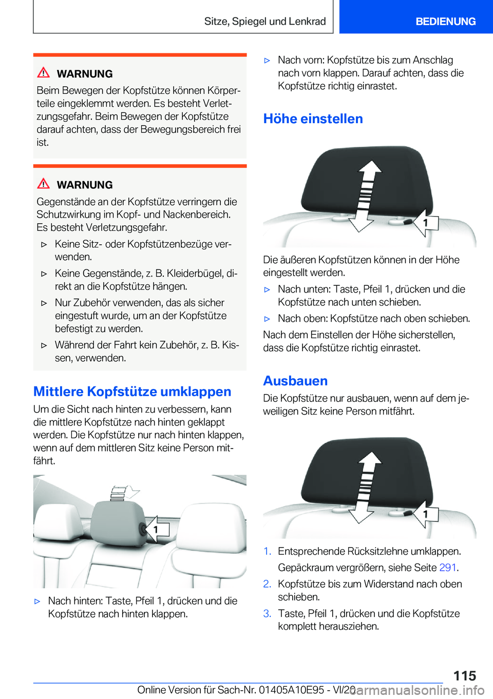 BMW X3 2021  Betriebsanleitungen (in German) �W�A�R�N�U�N�G
�B�e�i�m��B�e�w�e�g�e�n��d�e�r��K�o�p�f�s�t�