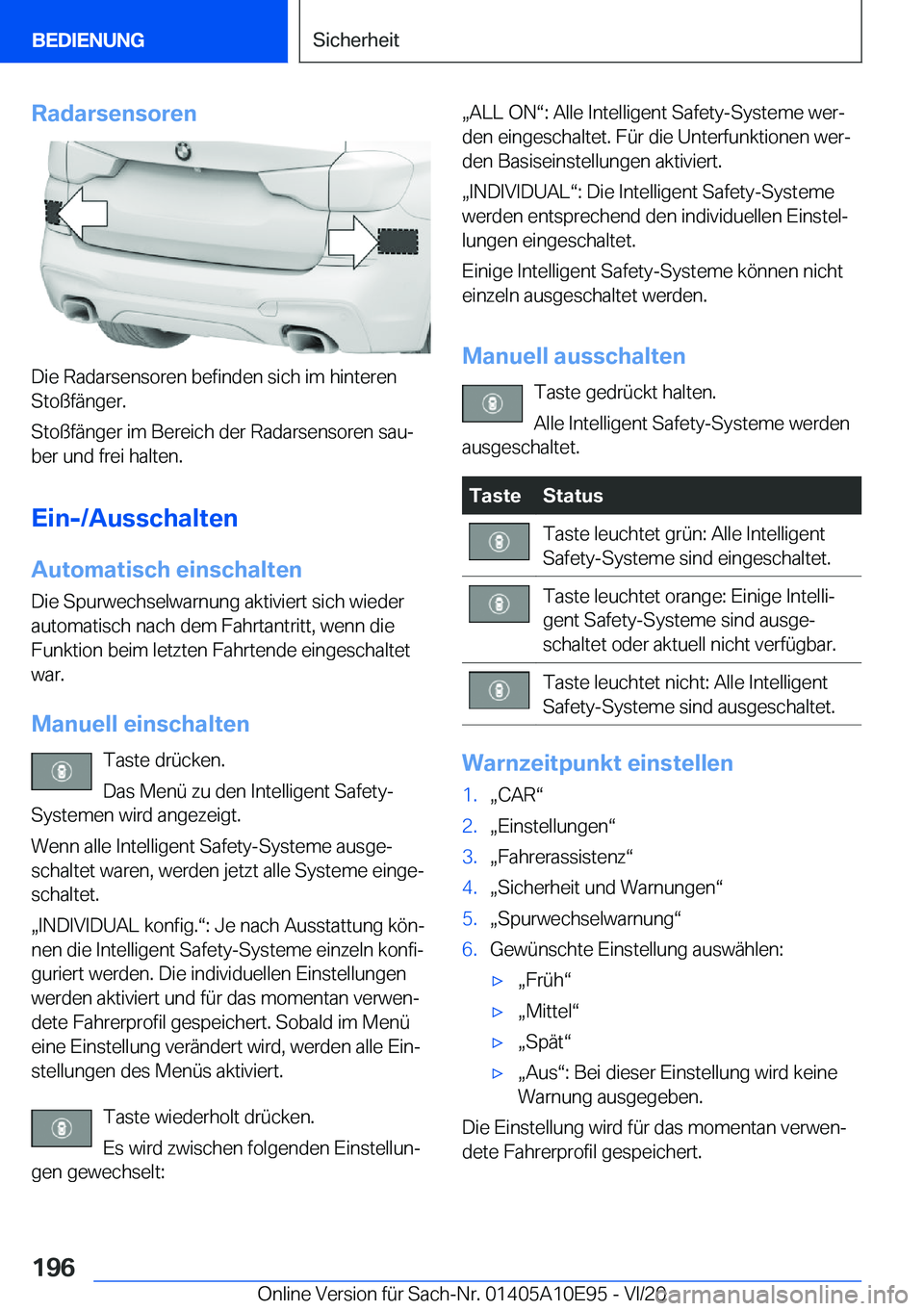 BMW X3 2021  Betriebsanleitungen (in German) �R�a�d�a�r�s�e�n�s�o�r�e�n
�D�i�e��R�a�d�a�r�s�e�n�s�o�r�e�n��b�e�f�i�n�d�e�n��s�i�c�h��i�m��h�i�n�t�e�r�e�n
�S�t�o�