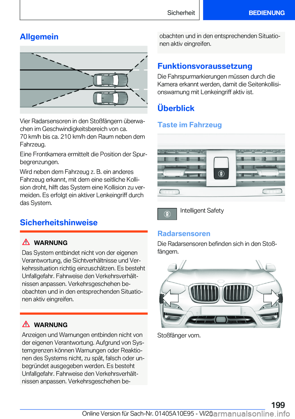 BMW X3 2021  Betriebsanleitungen (in German) �A�l�l�g�e�m�e�i�n
�V�i�e�r��R�a�d�a�r�s�e�n�s�o�r�e�n��i�n��d�e�n��S�t�o�