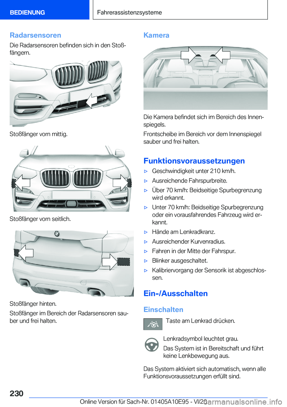 BMW X3 2021  Betriebsanleitungen (in German) �R�a�d�a�r�s�e�n�s�o�r�e�n
�D�i�e��R�a�d�a�r�s�e�n�s�o�r�e�n��b�e�f�i�n�d�e�n��s�i�c�h��i�n��d�e�n��S�t�o�