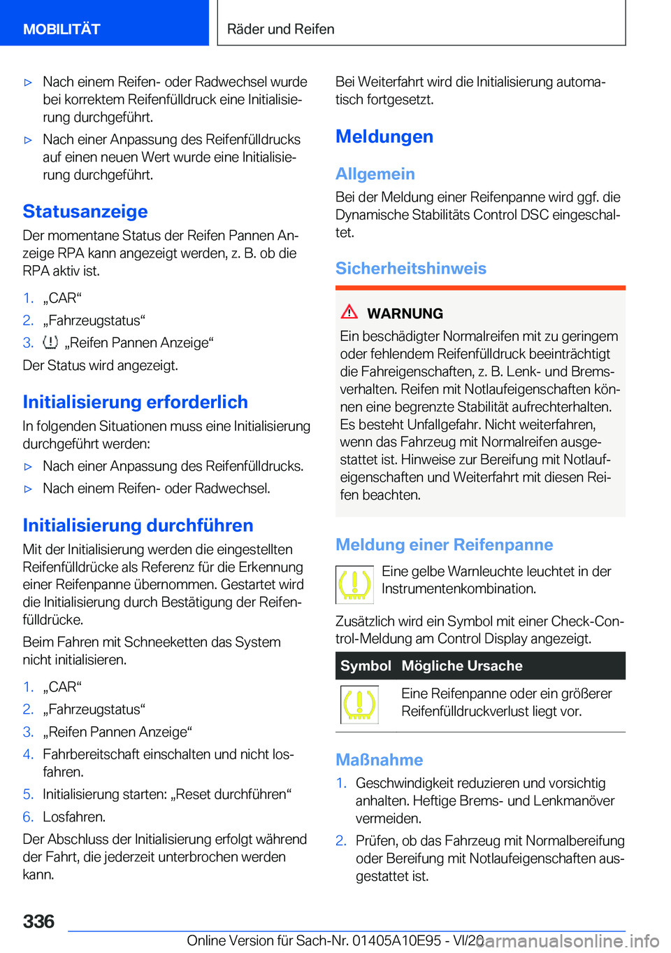 BMW X3 2021  Betriebsanleitungen (in German) x�N�a�c�h��e�i�n�e�m��R�e�i�f�e�n�-��o�d�e�r��R�a�d�w�e�c�h�s�e�l��w�u�r�d�e�b�e�i��k�o�r�r�e�k�t�e�m��R�e�i�f�e�n�f�