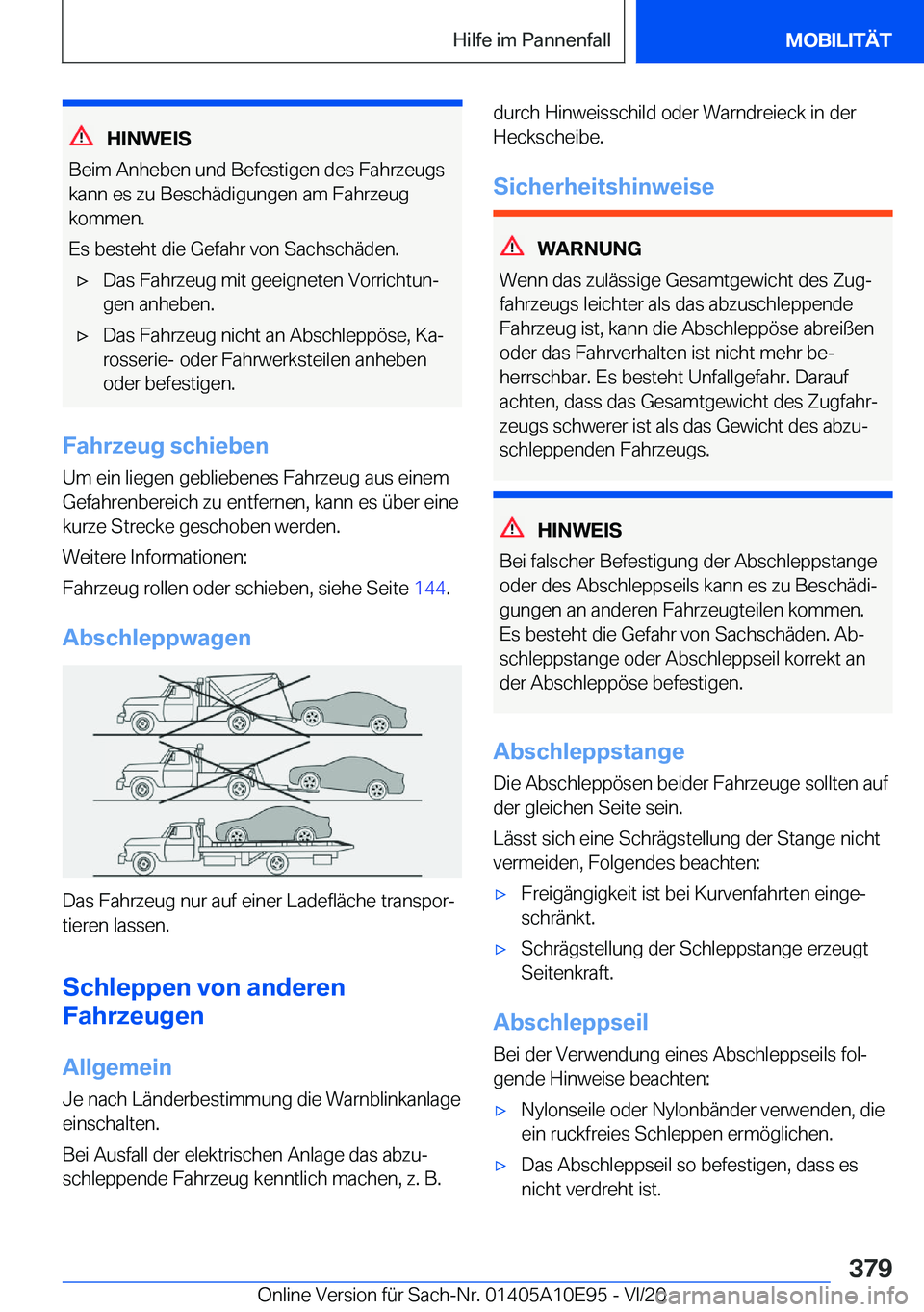 BMW X3 2021  Betriebsanleitungen (in German) �H�I�N�W�E�I�S
�B�e�i�m��A�n�h�e�b�e�n��u�n�d��B�e�f�e�s�t�i�g�e�n��d�e�s��F�a�h�r�z�e�u�g�s
�k�a�n�n��e�s��z�u��B�e�s�c�h�