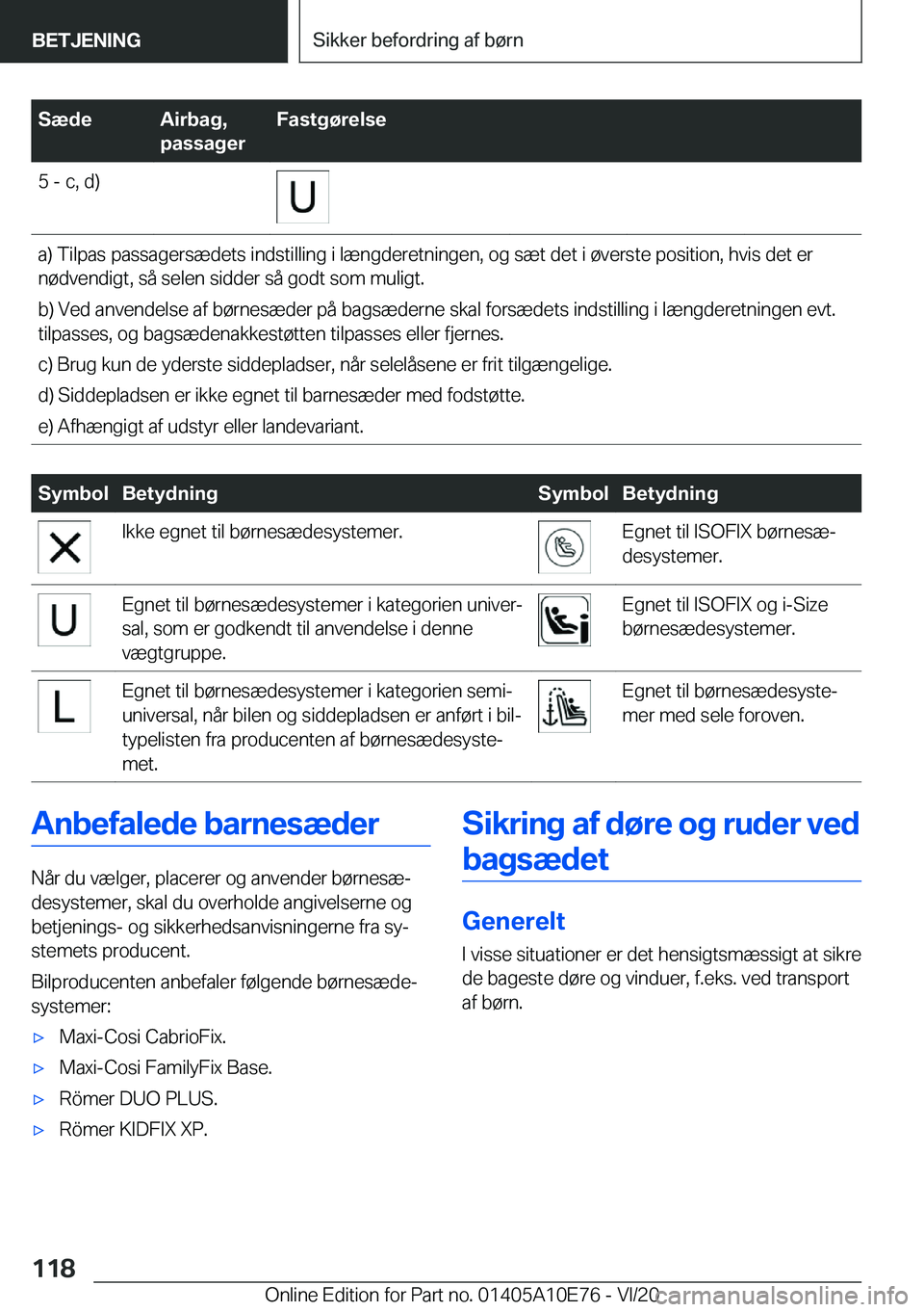 BMW X3 2021  InstruktionsbØger (in Danish) �S�æ�d�e�A�i�r�b�a�g�,
�p�a�s�s�a�g�e�r�F�a�s�t�g�