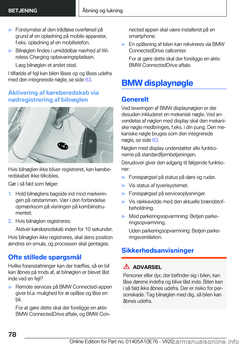 BMW X3 2021  InstruktionsbØger (in Danish) 'x�F�o�r�s�t�y�r�r�e�l�s�e��a�f��d�e�n��t�r�å�d�l�
