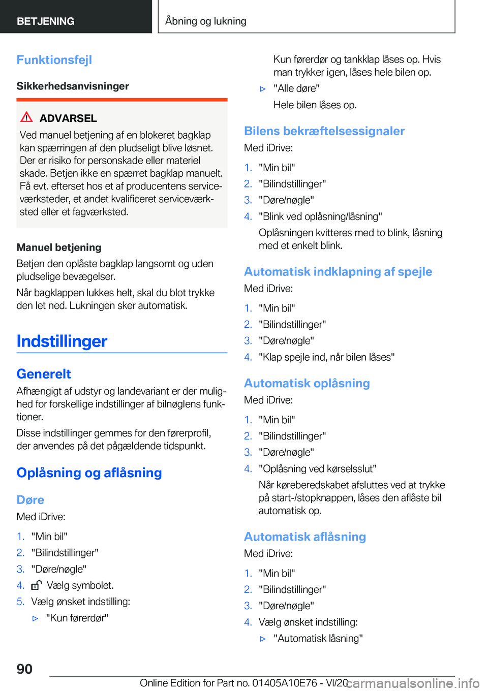 BMW X3 2021  InstruktionsbØger (in Danish) �F�u�n�k�t�i�o�n�s�f�e�j�l
�S�i�k�k�e�r�h�e�d�s�a�n�v�i�s�n�i�n�g�e�r
�A�D�V�A�R�S�E�L
�V�e�d��m�a�n�u�e�l��b�e�t�j�e�n�i�n�g��a�f��e�n��b�l�o�k�e�r�e�t��b�a�g�k�l�a�p �k�a�n��s�p�æ�r�r�i�n�g�