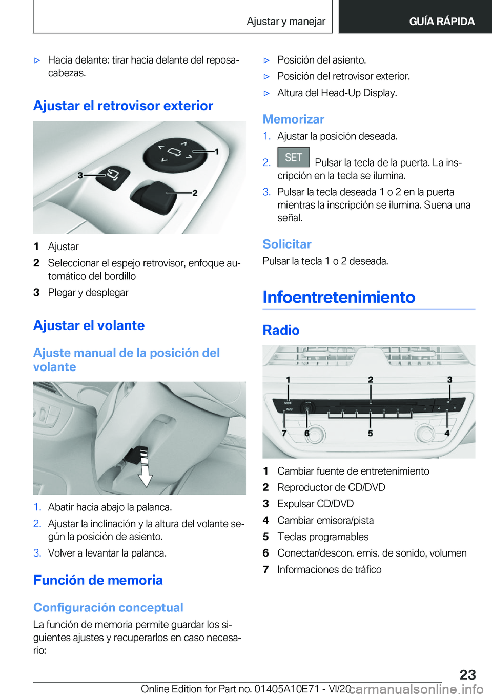BMW X3 2021  Manuales de Empleo (in Spanish) x�H�a�c�i�a��d�e�l�a�n�t�e�:��t�i�r�a�r��h�a�c�i�a��d�e�l�a�n�t�e��d�e�l��r�e�p�o�s�aª
�c�a�b�e�z�a�s�.
�A�j�u�s�t�a�r��e�l��r�e�t�r�o�v�i�s�o�r��e�x�t�e�r�i�o�r
�1�A�j�u�s�t�a�r�2�S�e�l�e