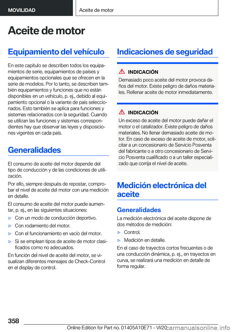 BMW X3 2021  Manuales de Empleo (in Spanish) �A�c�e�i�t�e��d�e��m�o�t�o�r�E�q�u�i�p�a�m�i�e�n�t�o��d�e�l��v�e�h�