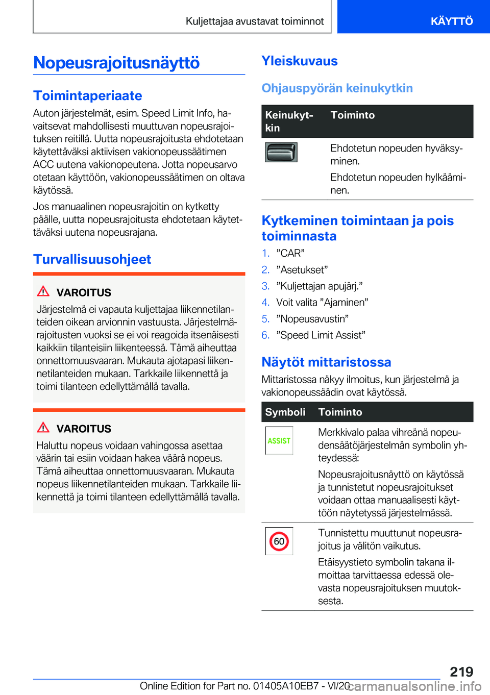 BMW X3 2021  Omistajan Käsikirja (in Finnish) �N�o�p�e�u�s�r�a�j�o�i�t�u�s�n�