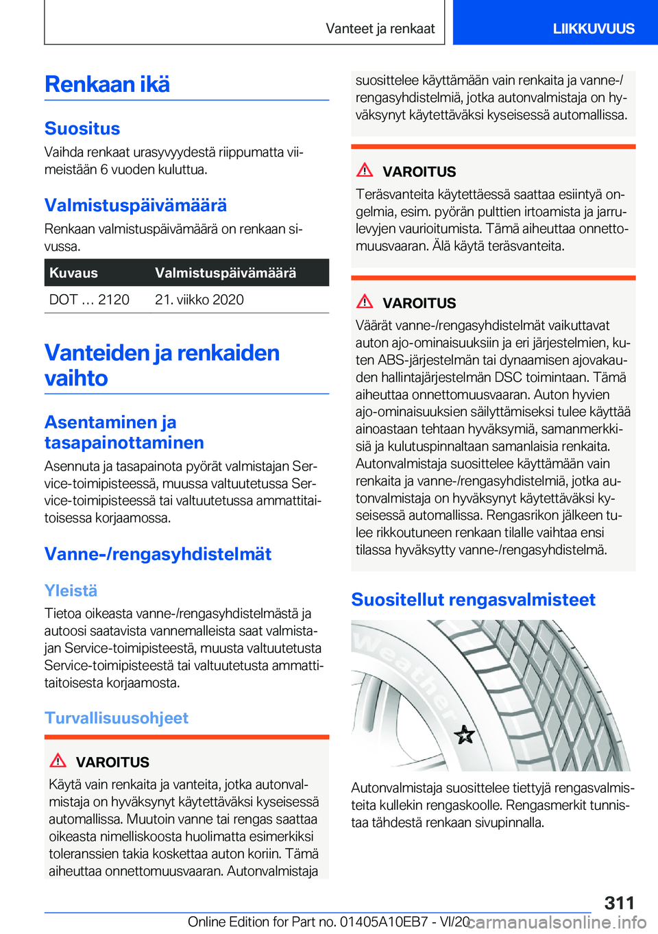 BMW X3 2021  Omistajan Käsikirja (in Finnish) �R�e�n�k�a�a�n��i�k�