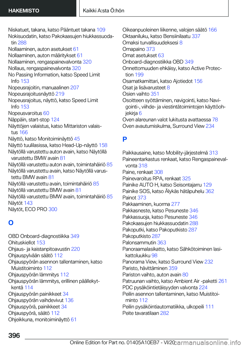 BMW X3 2021  Omistajan Käsikirja (in Finnish) �N�i�s�k�a�t�u�e�t�,��t�a�k�a�n�a�,��k�a�t�s�o��P�