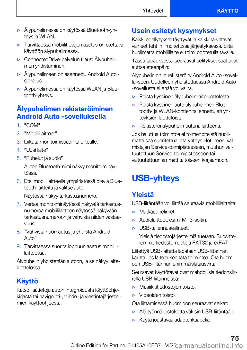 BMW X3 2021  Omistajan Käsikirja (in Finnish) 'x�