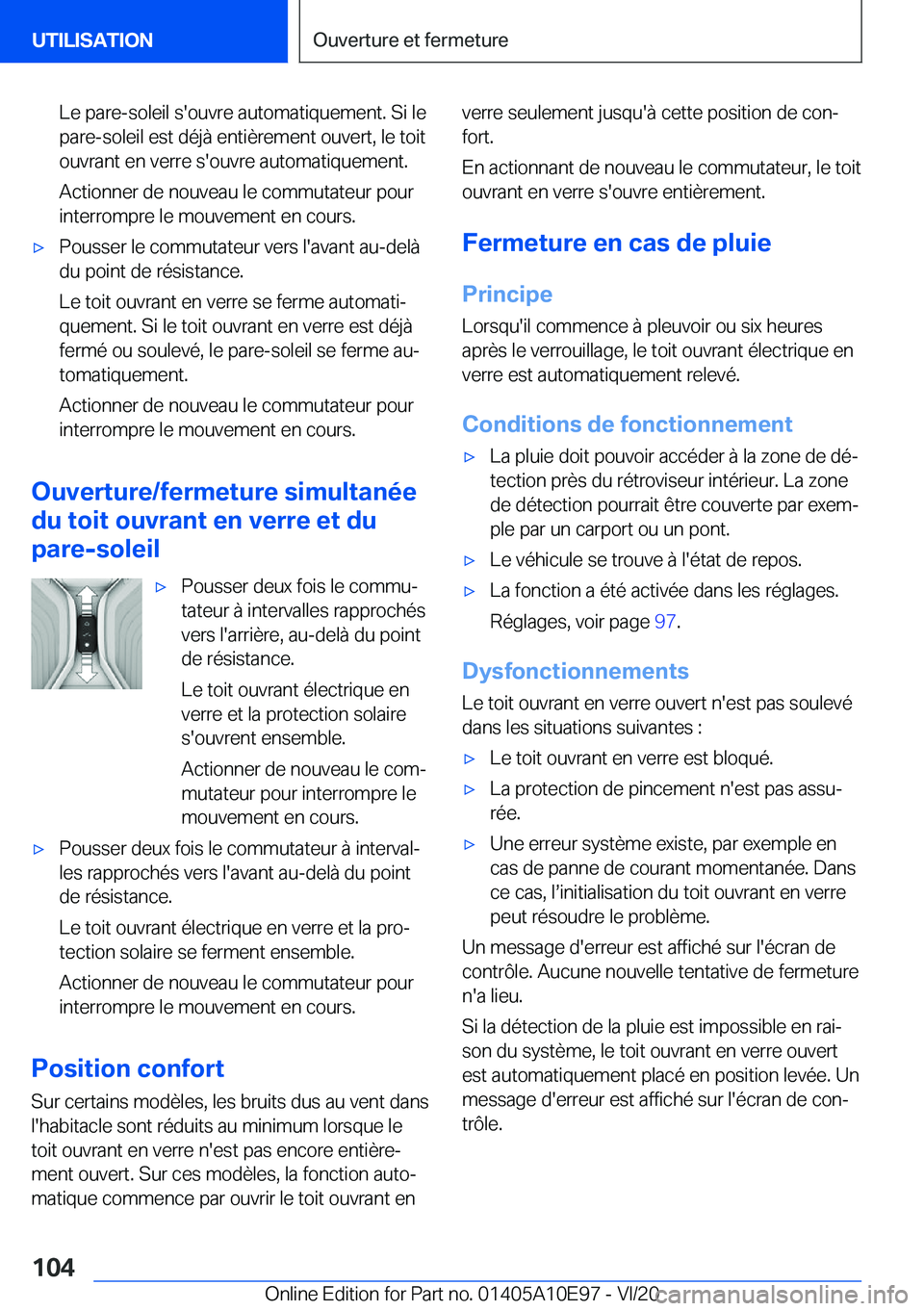 BMW X3 2021  Notices Demploi (in French) �L�e��p�a�r�e�-�s�o�l�e�i�l��s�'�o�u�v�r�e��a�u�t�o�m�a�t�i�q�u�e�m�e�n�t�.��S�i��l�e
�p�a�r�e�-�s�o�l�e�i�l��e�s�t��d�é�j�