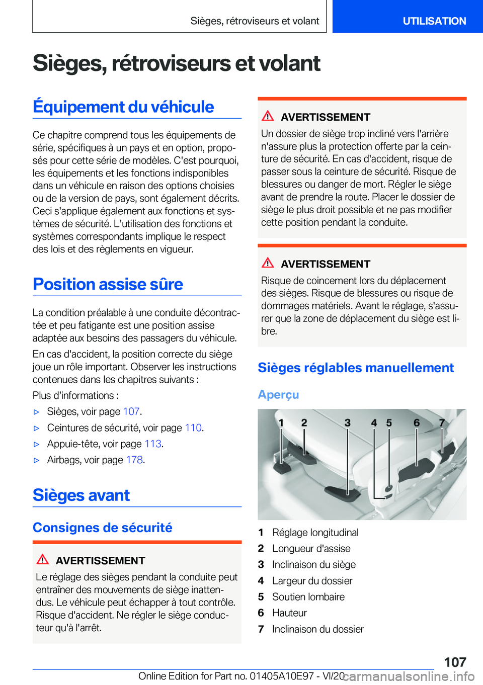 BMW X3 2021  Notices Demploi (in French) �S�i�è�g�e�s�,��r�é�t�r�o�v�i�s�e�u�r�s��e�t��v�o�l�a�n�t�