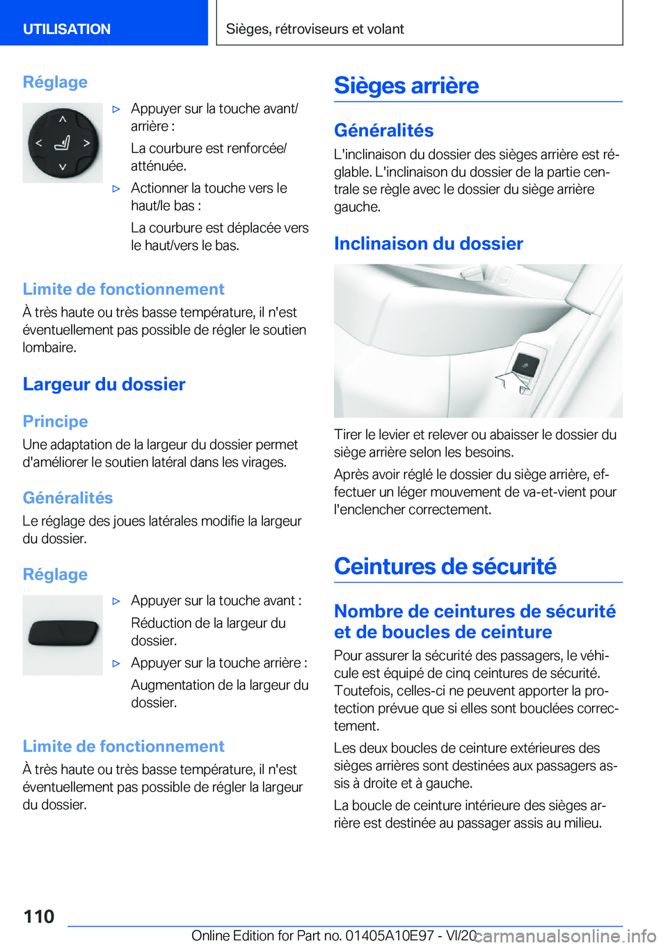 BMW X3 2021  Notices Demploi (in French) �R�é�g�l�a�g�e'x�A�p�p�u�y�e�r��s�u�r��l�a��t�o�u�c�h�e��a�v�a�n�t�/
�a�r�r�i�è�r�e��:
�L�a��c�o�u�r�b�u�r�e��e�s�t��r�e�n�f�o�r�c�é�e�/
�a�t�t�é�n�u�é�e�.'x�A�c�t�i�o�n�n�e�r��l
