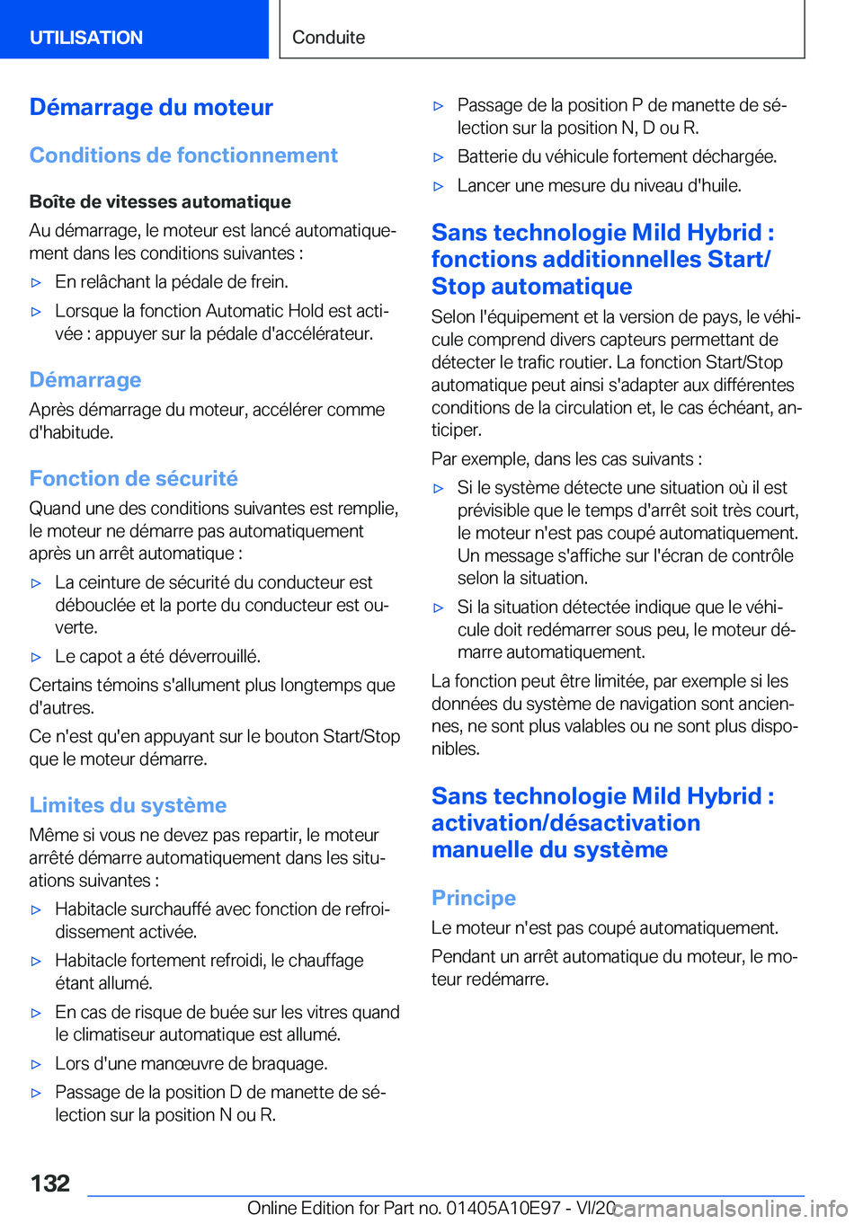 BMW X3 2021  Notices Demploi (in French) �D�é�m�a�r�r�a�g�e��d�u��m�o�t�e�u�r
�C�o�n�d�i�t�i�o�n�s��d�e��f�o�n�c�t�i�o�n�n�e�m�e�n�t �B�o�