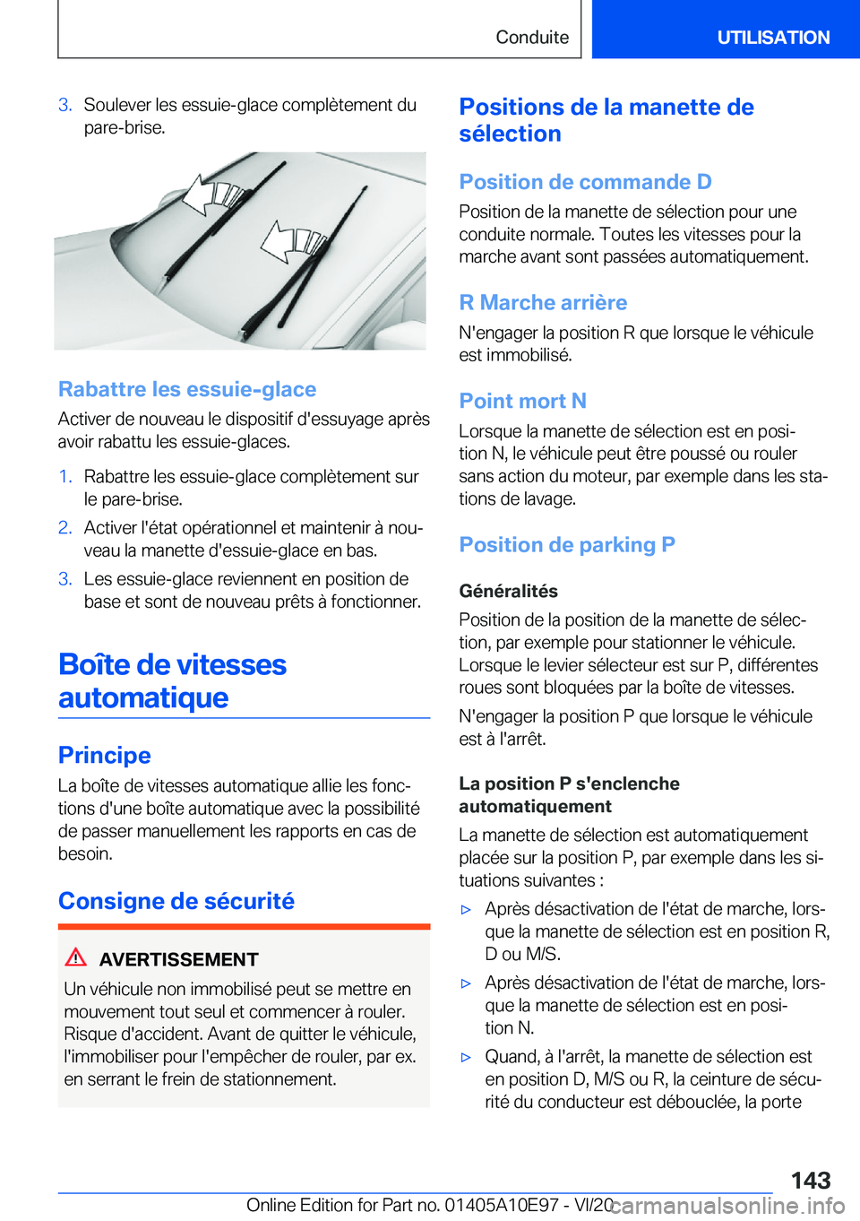 BMW X3 2021  Notices Demploi (in French) �3�.�S�o�u�l�e�v�e�r��l�e�s��e�s�s�u�i�e�-�g�l�a�c�e��c�o�m�p�l�è�t�e�m�e�n�t��d�u
�p�a�r�e�-�b�r�i�s�e�.
�R�a�b�a�t�t�r�e��l�e�s��e�s�s�u�i�e�-�g�l�a�c�e
�A�c�t�i�v�e�r��d�e��n�o�u�v�e�a�u�