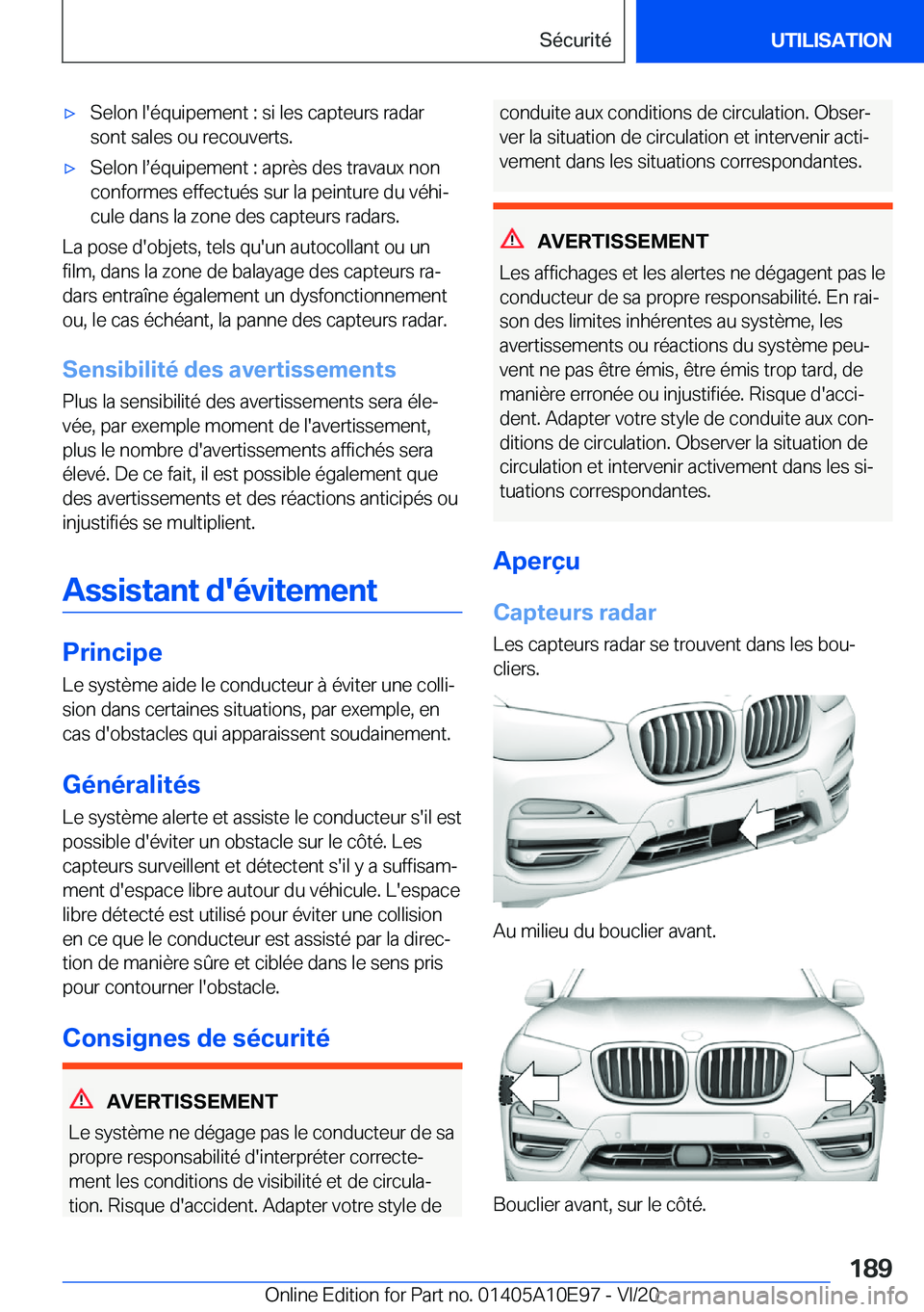 BMW X3 2021  Notices Demploi (in French) 'x�S�e�l�o�n��l�'�é�q�u�i�p�e�m�e�n�t��:��s�i��l�e�s��c�a�p�t�e�u�r�s��r�a�d�a�r�s�o�n�t��s�a�l�e�s��o�u��r�e�c�o�u�v�e�r�t�s�.'x�S�e�l�o�n��ls�é�q�u�i�p�e�m�e�n�t��:��a�p�r