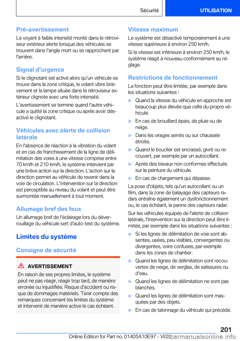 BMW X3 2021  Notices Demploi (in French) �P�r�é�-�a�v�e�r�t�i�s�s�e�m�e�n�t
�L�e��v�o�y�a�n�t��