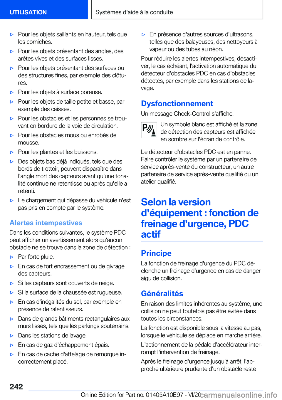BMW X3 2021  Notices Demploi (in French) 'x�P�o�u�r��l�e�s��o�b�j�e�t�s��s�a�i�l�l�a�n�t�s��e�n��h�a�u�t�e�u�r�,��t�e�l�s��q�u�e
�l�e�s��c�o�r�n�i�c�h�e�s�.'x�P�o�u�r��l�e�s��o�b�j�e�t�s��p�r�é�s�e�n�t�a�n�t��d�e�s��a�n