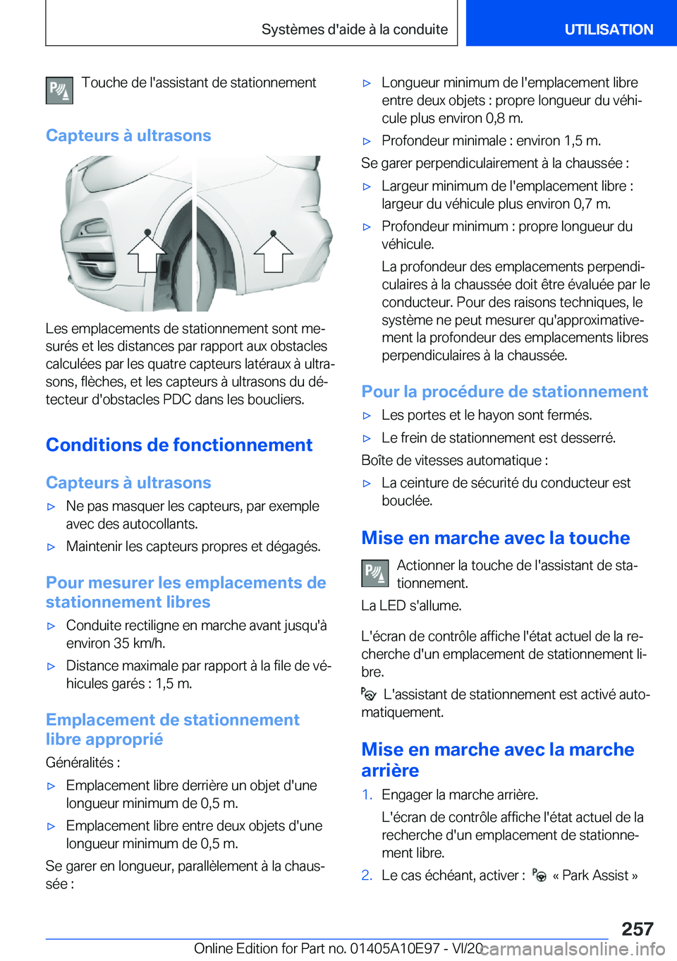 BMW X3 2021  Notices Demploi (in French) �T�o�u�c�h�e��d�e��l�'�a�s�s�i�s�t�a�n�t��d�e��s�t�a�t�i�o�n�n�e�m�e�n�t
�C�a�p�t�e�u�r�s��