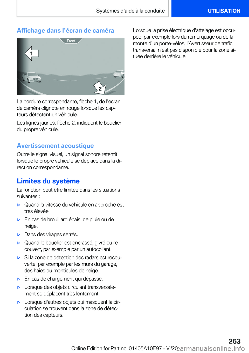 BMW X3 2021  Notices Demploi (in French) �A�f�f�i�c�h�a�g�e��d�a�n�s��l�'�é�c�r�a�n��d�e��c�a�m�é�r�a
�L�a��b�o�r�d�u�r�e��c�o�r�r�e�s�p�o�n�d�a�n�t�e�,��f�l�è�c�h�e��1�,��d�e��l�'�é�c�r�a�n�d�e��c�a�m�é�r�a��c�l�i�g