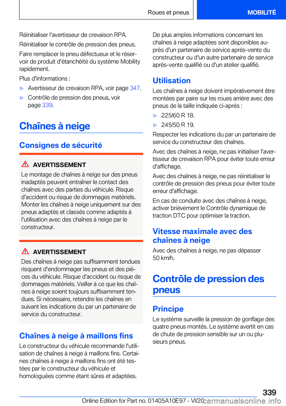 BMW X3 2021  Notices Demploi (in French) �R�é�i�n�i�t�i�a�l�i�s�e�r��l�'�a�v�e�r�t�i�s�s�e�u�r��d�e��c�r�e�v�a�i�s�o�n��R�P�A�.
�R�é�i�n�i�t�i�a�l�i�s�e�r��l�e��c�o�n�t�r�