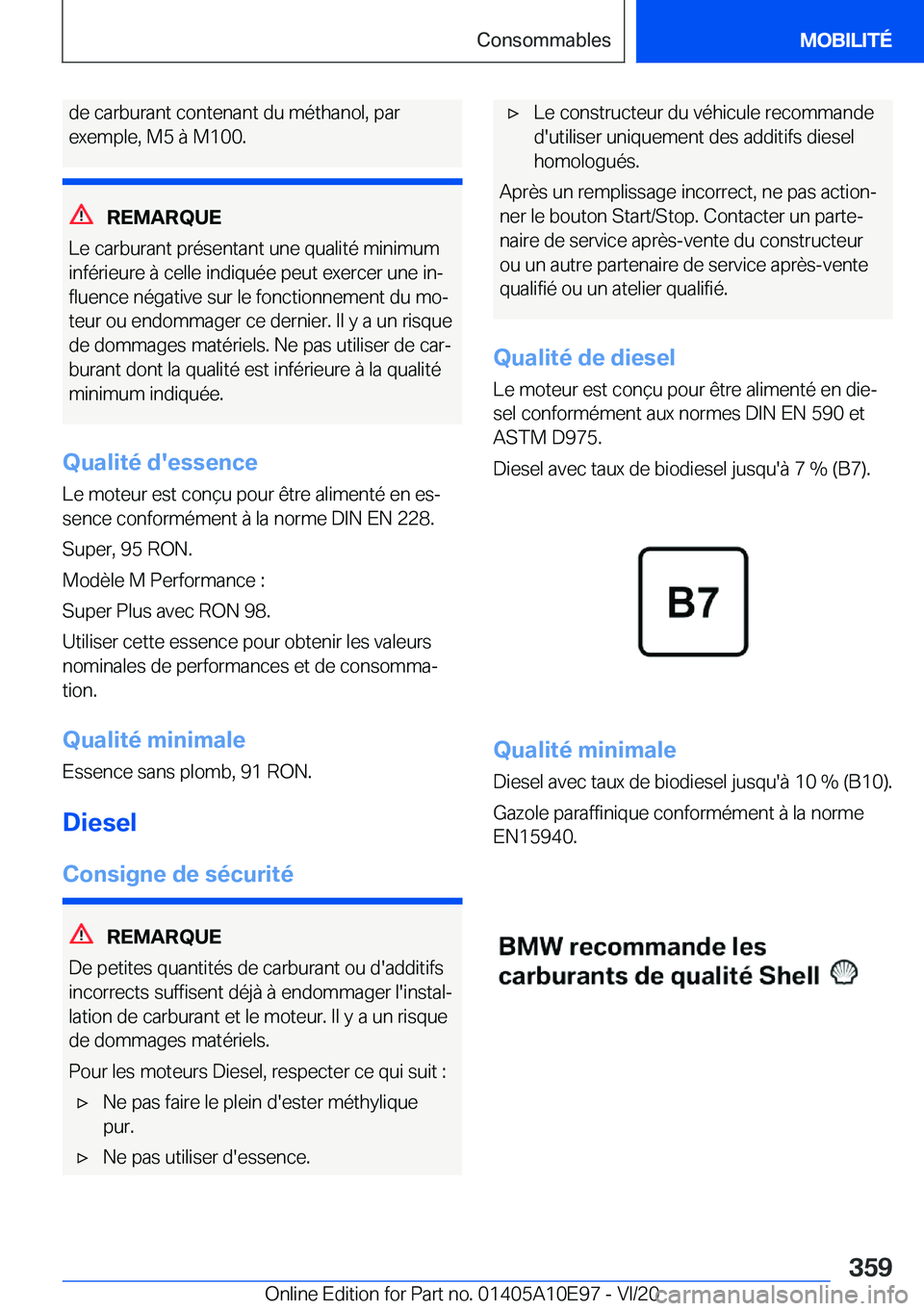 BMW X3 2021  Notices Demploi (in French) �d�e��c�a�r�b�u�r�a�n�t��c�o�n�t�e�n�a�n�t��d�u��m�é�t�h�a�n�o�l�,��p�a�r�e�x�e�m�p�l�e�,��M�5��