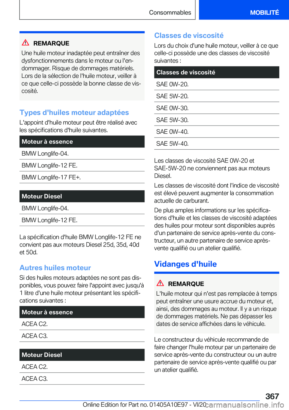 BMW X3 2021  Notices Demploi (in French) �R�E�M�A�R�Q�U�E
�U�n�e��h�u�i�l�e��m�o�t�e�u�r��i�n�a�d�a�p�t�é�e��p�e�u�t��e�n�t�r�a�