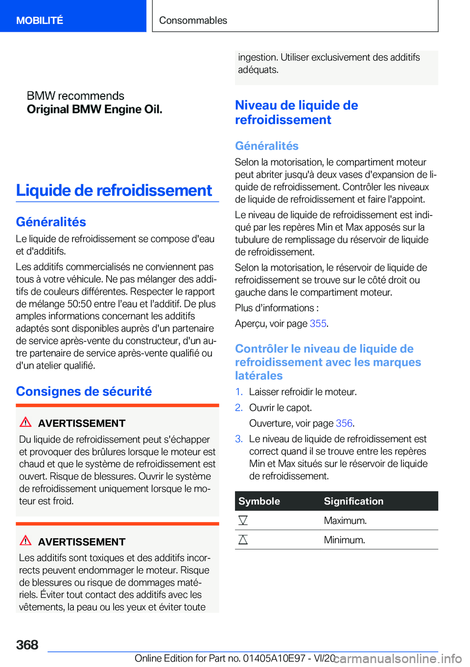 BMW X3 2021  Notices Demploi (in French) �L�i�q�u�i�d�e��d�e��r�e�f�r�o�i�d�i�s�s�e�m�e�n�t
�G�é�n�é�r�a�l�i�t�é�s�L�e��l�i�q�u�i�d�e��d�e��r�e�f�r�o�i�d�i�s�s�e�m�e�n�t��s�e��c�o�m�p�o�s�e��d�'�e�a�u
�e�t��d�'�a�d�d�i�t�