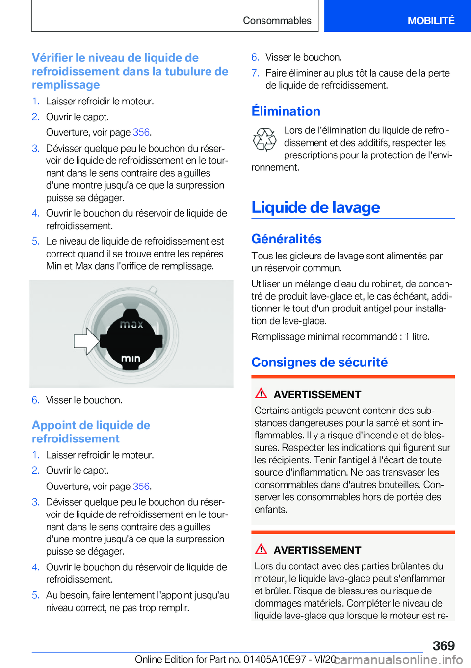 BMW X3 2021  Notices Demploi (in French) �V�é�r�i�f�i�e�r��l�e��n�i�v�e�a�u��d�e��l�i�q�u�i�d�e��d�e
�r�e�f�r�o�i�d�i�s�s�e�m�e�n�t��d�a�n�s��l�a��t�u�b�u�l�u�r�e��d�e
�r�e�m�p�l�i�s�s�a�g�e�1�.�L�a�i�s�s�e�r��r�e�f�r�o�i�d�i�r��