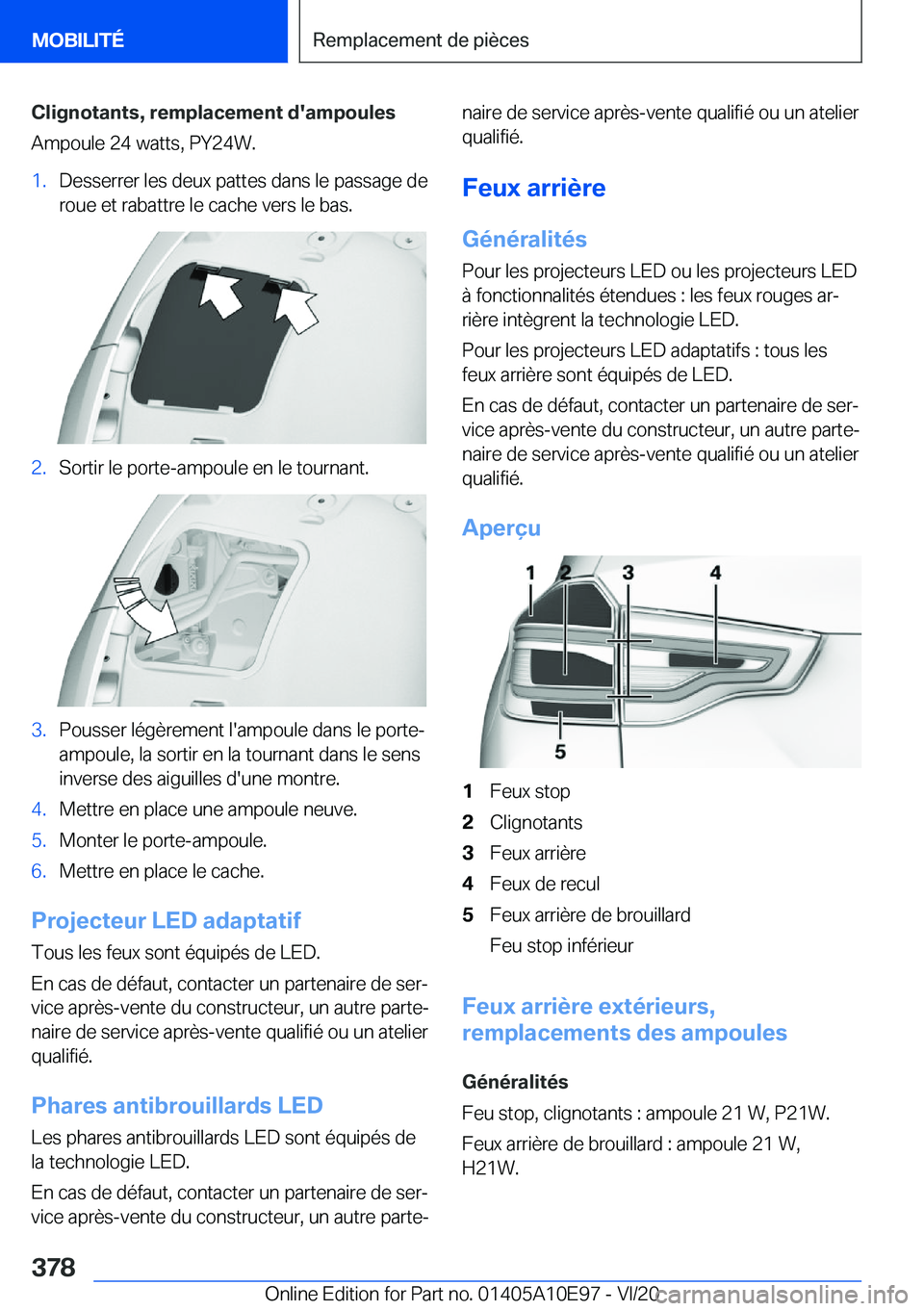 BMW X3 2021  Notices Demploi (in French) �C�l�i�g�n�o�t�a�n�t�s�,��r�e�m�p�l�a�c�e�m�e�n�t��d�'�a�m�p�o�u�l�e�s�A�m�p�o�u�l�e��2�4��w�a�t�t�s�,��P�Y�2�4�W�.�1�.�D�e�s�s�e�r�r�e�r��l�e�s��d�e�u�x��p�a�t�t�e�s��d�a�n�s��l�e��p�a