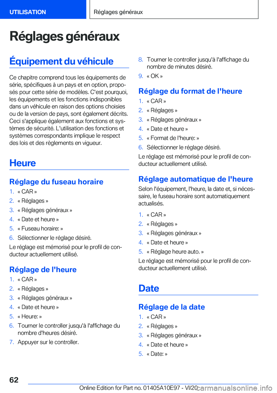 BMW X3 2021  Notices Demploi (in French) �R�é�g�l�a�g�e�s��g�é�n�é�r�a�u�x�