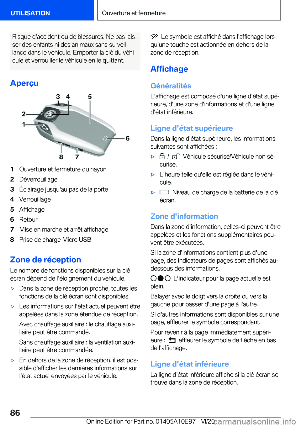 BMW X3 2021  Notices Demploi (in French) �R�i�s�q�u�e��d�'�a�c�c�i�d�e�n�t��o�u��d�e��b�l�e�s�s�u�r�e�s�.��N�e��p�a�s��l�a�i�sj�s�e�r��d�e�s��e�n�f�a�n�t�s��n�i��d�e�s��a�n�i�m�a�u�x��s�a�n�s��s�u�r�v�e�i�lj
�l�a�n�c�e��