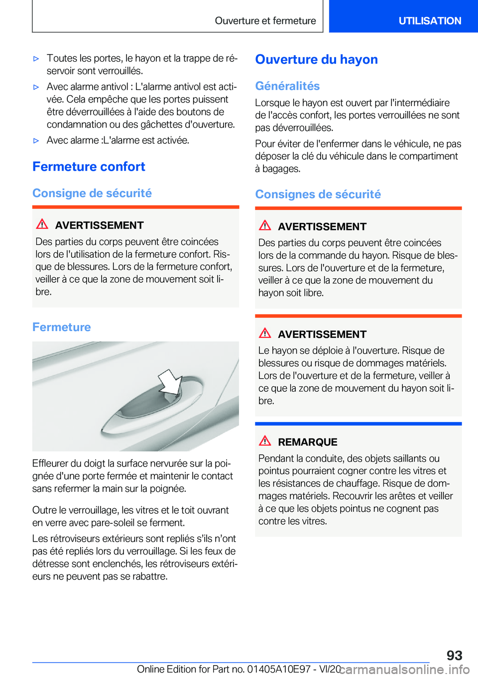 BMW X3 2021  Notices Demploi (in French) 'x�T�o�u�t�e�s��l�e�s��p�o�r�t�e�s�,��l�e��h�a�y�o�n��e�t��l�a��t�r�a�p�p�e��d�e��r�éj�s�e�r�v�o�i�r��s�o�n�t��v�e�r�r�o�u�i�l�l�é�s�.'x�A�v�e�c��a�l�a�r�m�e��a�n�t�i�v�o�l��: