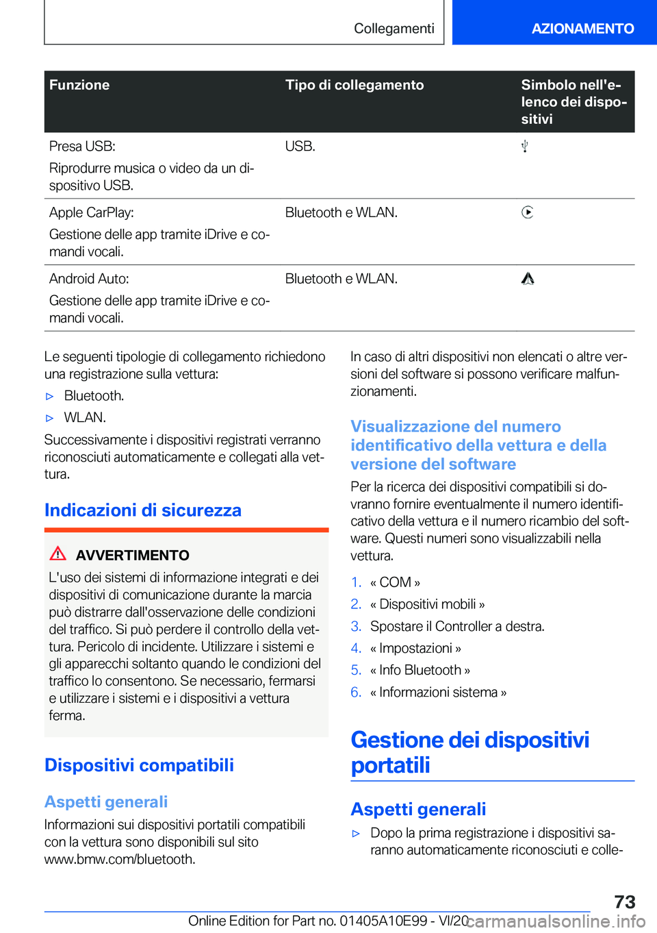 BMW X3 2021  Libretti Di Uso E manutenzione (in Italian) �F�u�n�z�i�o�n�e�T�i�p�o��d�i��c�o�l�l�e�g�a�m�e�n�t�o�S�i�m�b�o�l�o��n�e�l�l�'�ej
�l�e�n�c�o��d�e�i��d�i�s�p�oj
�s�i�t�i�v�i�P�r�e�s�a��U�S�B�:
�R�i�p�r�o�d�u�r�r�e��m�u�s�i�c�a��o��v�